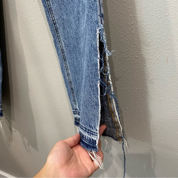 Pacsun Dad Jean High Rise Full Length Flare Ankle Side Slits Medium Wash 27 - Picture 3 of 11